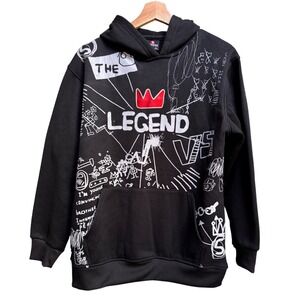 Southpole Kids Y2K Graphic Hoodie Black The‎ Legend XL Boys Basquiat Crown Art